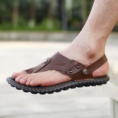 Mens Sandals Indoor and Outdoor Beach Flip Flop Casual Thong Leather Slip on Two Uses Athletic Slipper Soft