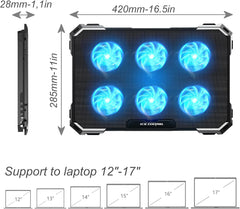 Laptop Cooling Pad with 6 Cooling Fans, Cooling Pad for Laptop Fan 13-15.6 Inch, Laptop Cooler Stand with 6 Height Adjustable, Notebook Cooler Pad with Two USB Port [2022 Version]