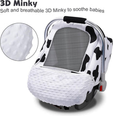 Car Seat Covers for Babies, Minky Dot Baby Car Seat Cover, Universal Infant Carseat Canopy with Breathable Mesh Peep Window & Storage Pocket, Cow Print Stroller Cover for Newborn