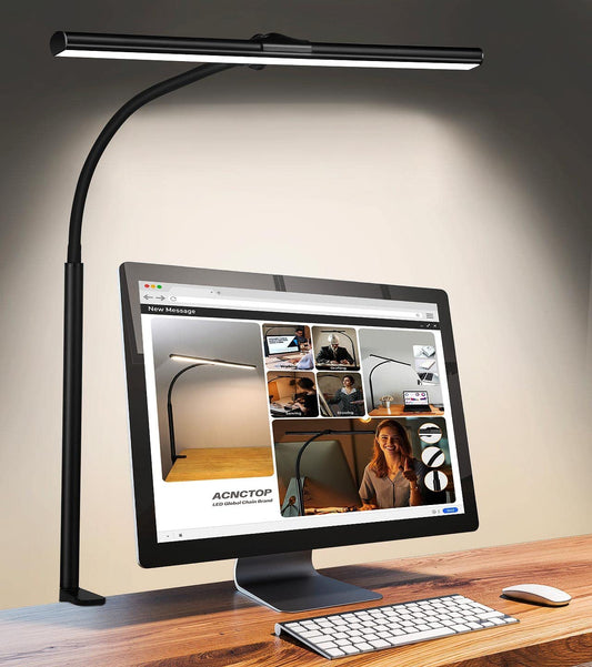 LED Desk Lamp for Office Home - Eye-Caring Architect Task Lamp 25 Lighting Modes Adjustable Flexible Gooseneck Clamp Light for Workbench Drafting Reading Study (Black)