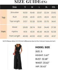 Women'S Summer 2 Piece Outfits 2024 Cap Sleeve V Neck Belted Crop Tops Wide Leg Pant Sets Casual Tracksuit