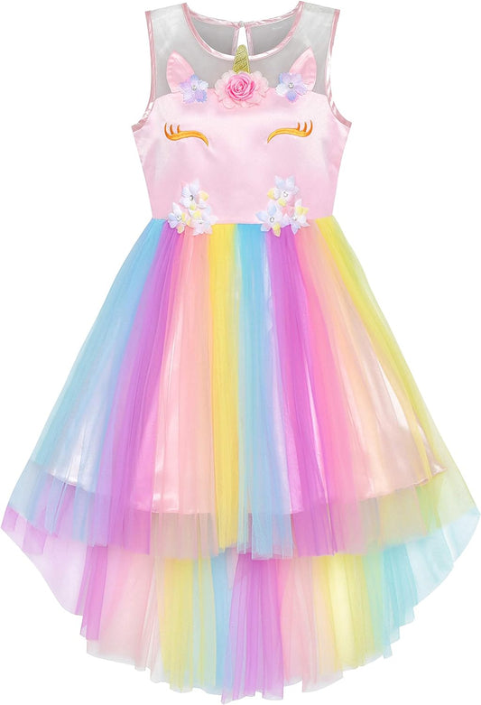 Girls Dress Sequin Mesh Party Wedding Princess Tulle Size 7-14 Years