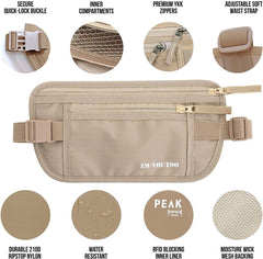 Money Belt for Travel - Hidden Travel Pouch Protect Your Credit and Money with RFID Blocking Passport Holder Waist Wallet (Khaki)