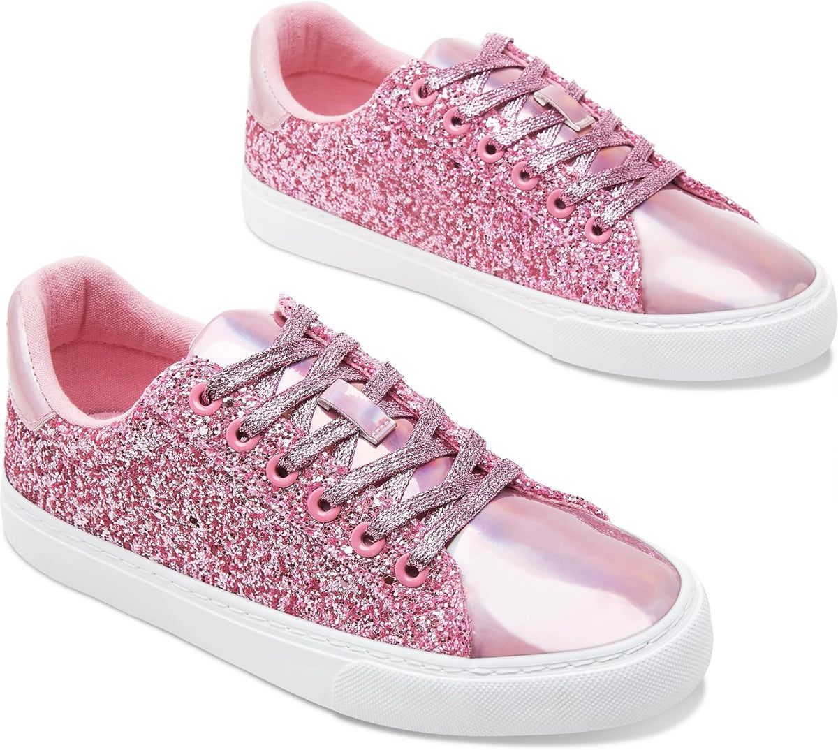 AISFAES Women Glitter Sneakers Sparkly Low Top Sequins Sneakers Lace up Tennis Shoes Comfort Bling Shoes Fashion Shiny Walking Shoes