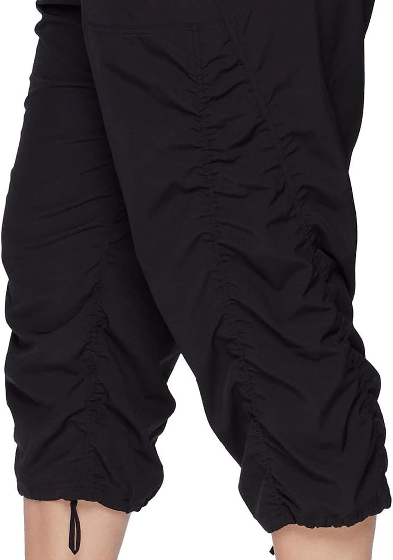 Women'S plus Size Woven Lightweight Drawstring Capri Pant, Jet Black, XL