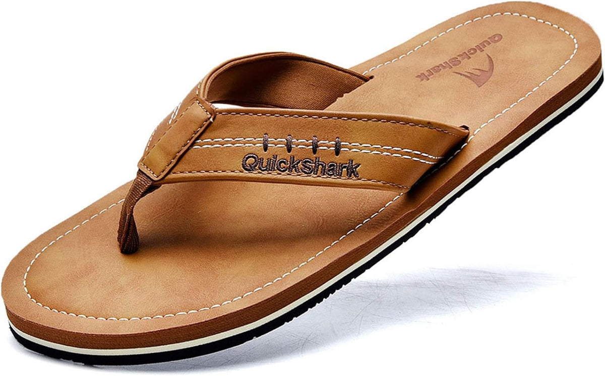 Mens Flip Flops Leather Arch Support Leather Thong Sandals Beach Slippers