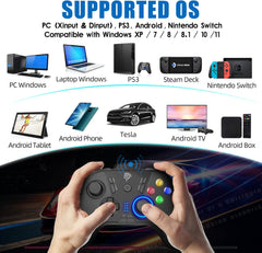 Wireless Gaming Controller for Windows Pc/Steam Deck/Ps3/Android TV BOX, Dual Vibrate Plug and Play Gamepad Joystick with 4 Customized Keys, Battery up to 14 Hours, Work for Nintendo Switch