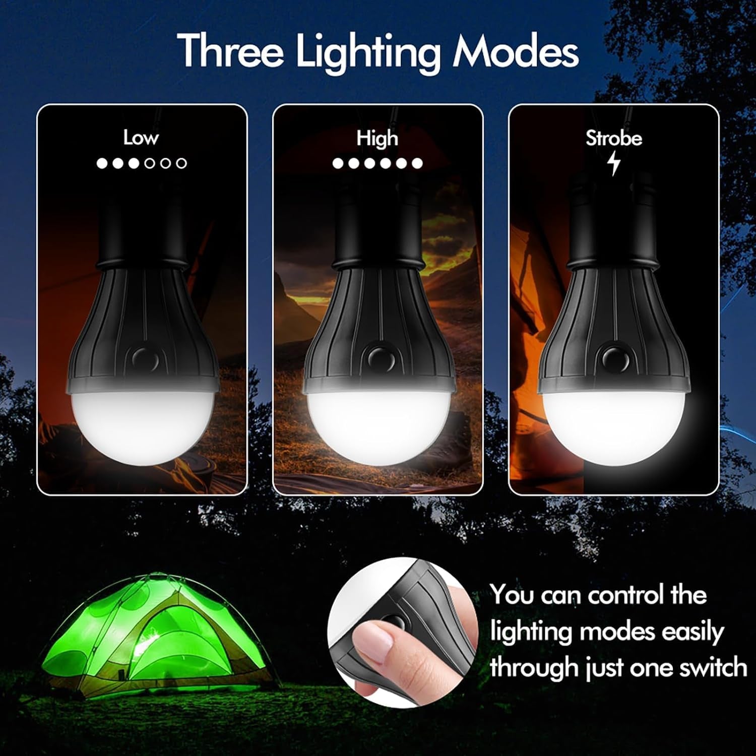 Tent Lamp Portable LED Tent Lights 4 Packs Hook Hurricane Emergency Lights LED Camping Light Bulb Camping Tent Lantern Bulb Camping Equipment for Camping Hiking Backpacking Fishing Outage