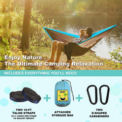 Camping Hammock Double & Single Portable Hammocks with 2 Tree Straps and Attached Carry Bag,Great for Outdoor,Indoor,Beach,Camping,Light Grey / Sky Blue