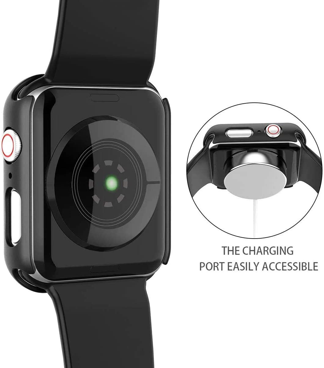 2 Pack Hard PC Case with Tempered Glass Screen Protector Compatible with Apple Watch Series 6 SE Series 5 Series 4 44Mm, Black