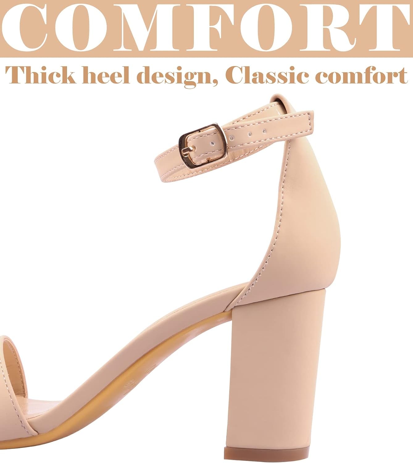 Women'S Sandals, Heels for Women, Open Toe Ankle Strap Chunky Heel Pump Sandals, Party Wedding Strappy Buckle Sandals (Black, White, Gold, Silver)