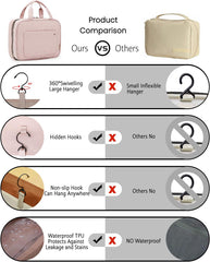 Toiletry Bag Travel Bag with Hanging Hook, Water-Resistant Makeup Cosmetic Bag Travel Organizer for Accessories, Shampoo, Full-Size Container, Toiletries, Baby Pink, Medium, Travel