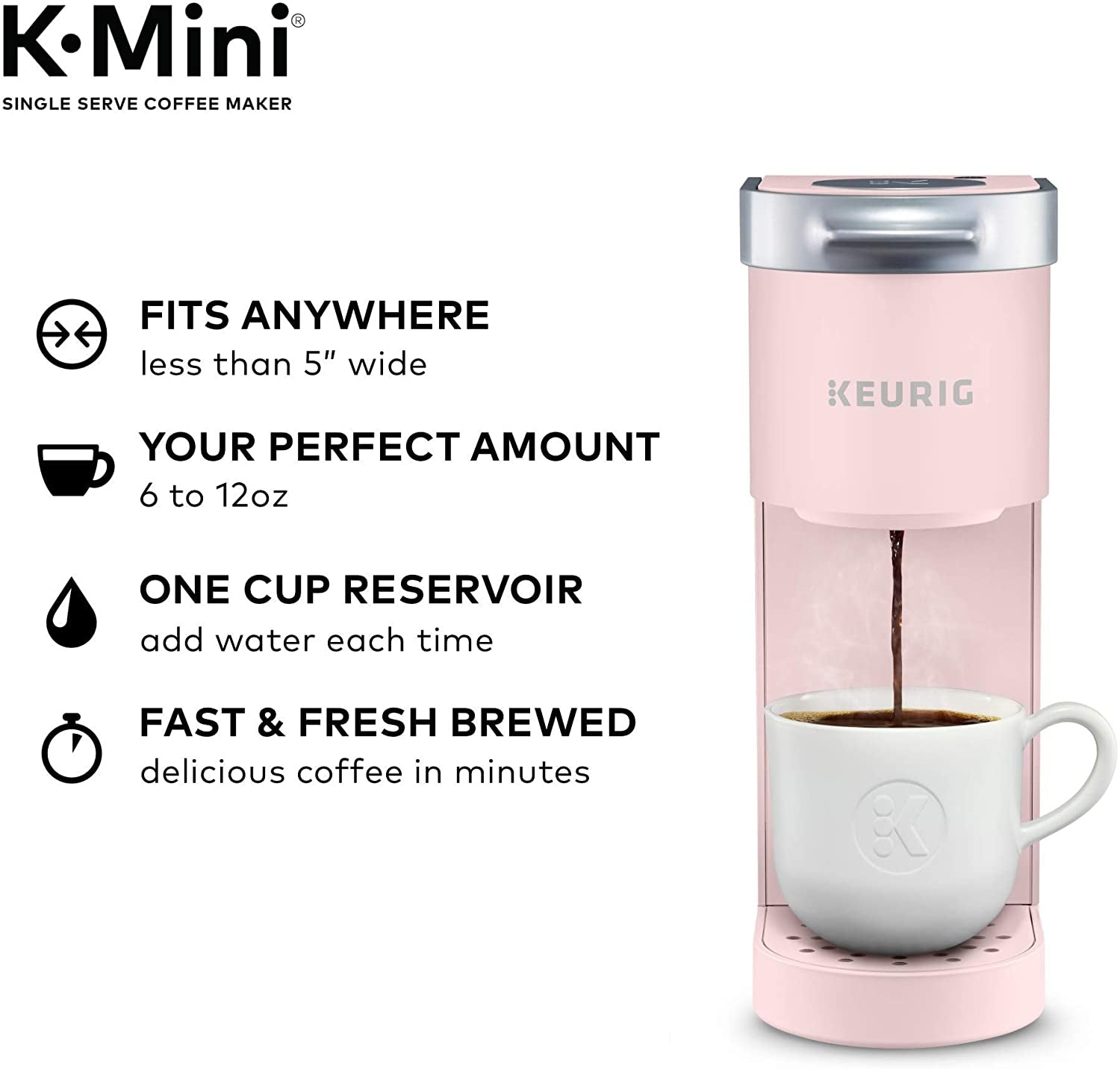 K-Mini Single Serve K-Cup Pod Coffee Maker, Dusty Rose, 6 to 12 Oz. Brew Sizes