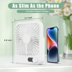 Travel Fan for Sleeping, Portable Fan for Travel Rechargeable with Digital Display, 100 Speed Wind Personal USB Fan with Variable Speed Knob, Small Desk Fan for Bedroom Office Home, White