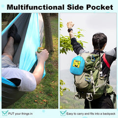 Camping Hammock Double & Single Portable Hammocks with 2 Tree Straps and Attached Carry Bag,Great for Outdoor,Indoor,Beach,Camping,Light Grey / Sky Blue