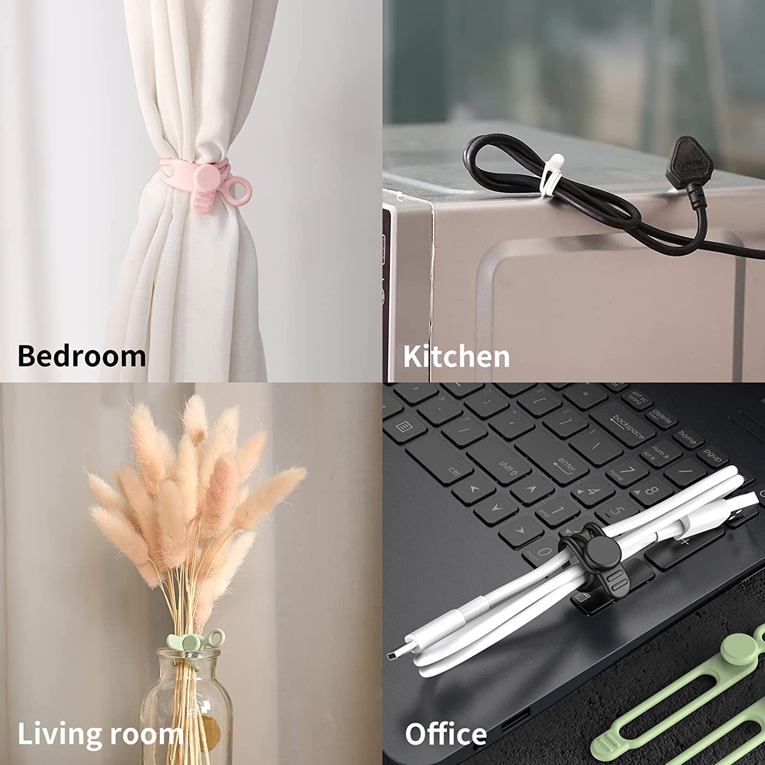 [20Park] Silicone Cable Ties,Reusable Cable Management Organizer, Multipurpose Elastic Cord Organizer for Bundling and Fastening Cable Cords Wires(Black,White,Pink,Green)