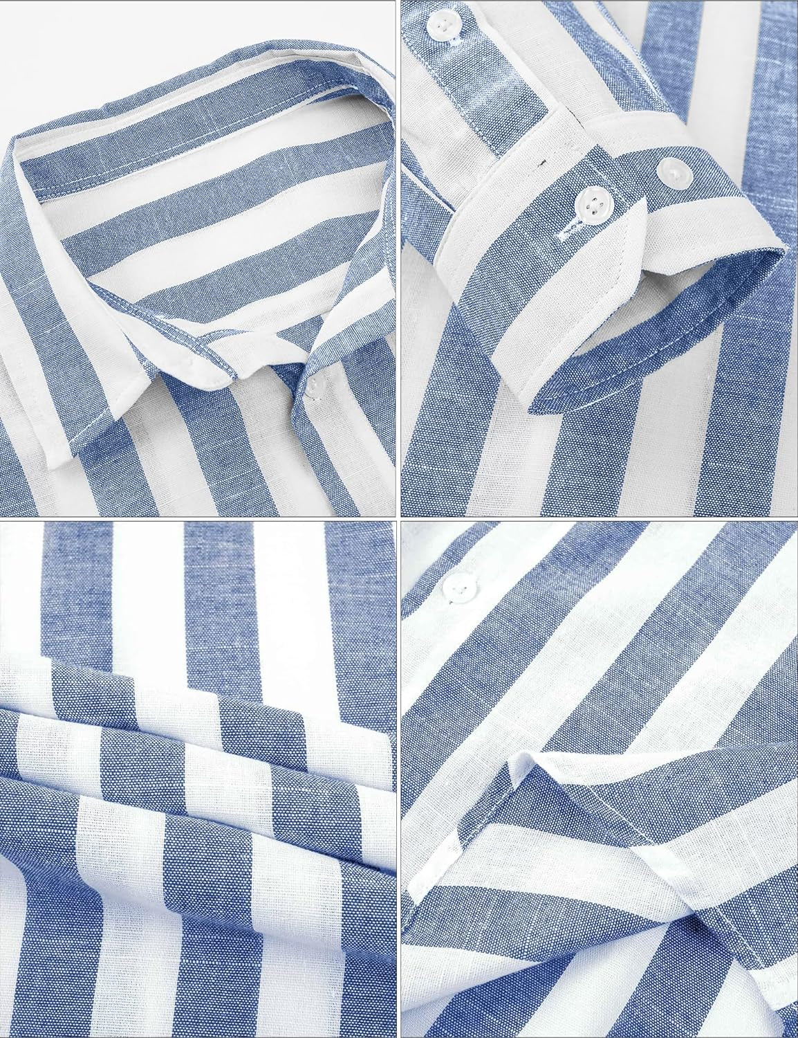 Men'S Linen Shirts Casual Long Sleeve Button-Down Striped Dress Shirt