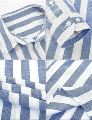 Men'S Linen Shirts Casual Long Sleeve Button-Down Striped Dress Shirt