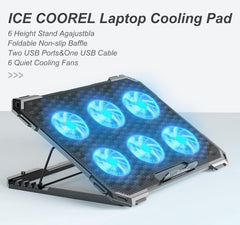 Laptop Cooling Pad with 6 Cooling Fans, Cooling Pad for Laptop Fan 13-15.6 Inch, Laptop Cooler Stand with 6 Height Adjustable, Notebook Cooler Pad with Two USB Port [2022 Version]