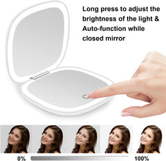 Compact Mirror, Lighted Travel Makeup Mirror with 1X/10X Magnifying Double Sided Dimmable Portable Pocket for Handbag and Pocket, USB Charging(White)