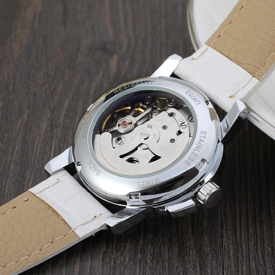 Luxury Women Automatic Watch Ladies White Leather Waterproof Automatic Mechanical Skeleton Watch