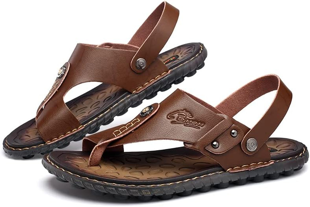 Mens Sandals Indoor and Outdoor Beach Flip Flop Casual Thong Leather Slip on Two Uses Athletic Slipper Soft