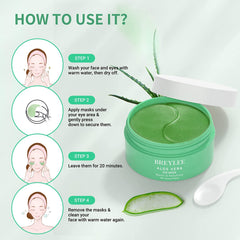 Aloe Vera Eye Mask–60 Pcs-Puffy Eyes and Dark Circles Treatments – Look Younger and Reduce Wrinkles and Fine Lines Undereye, Improve and Firm Eye Skin - Pure Natural Material Extraction Green