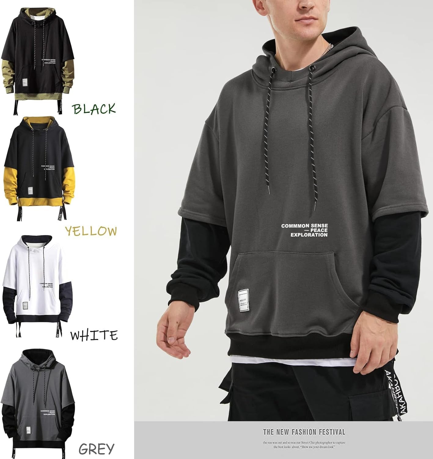 Men'S Hoodies Pullover Hooded Sweatshirt Top Blouse Casual Hoody with Pocket