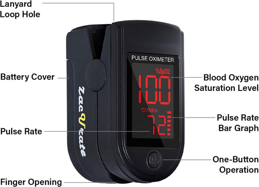 Pro Series 500DL Fingertip Pulse Oximeter Blood Oxygen Saturation Monitor with Silicon Cover, Batteries & Lanyard (Royal Black)