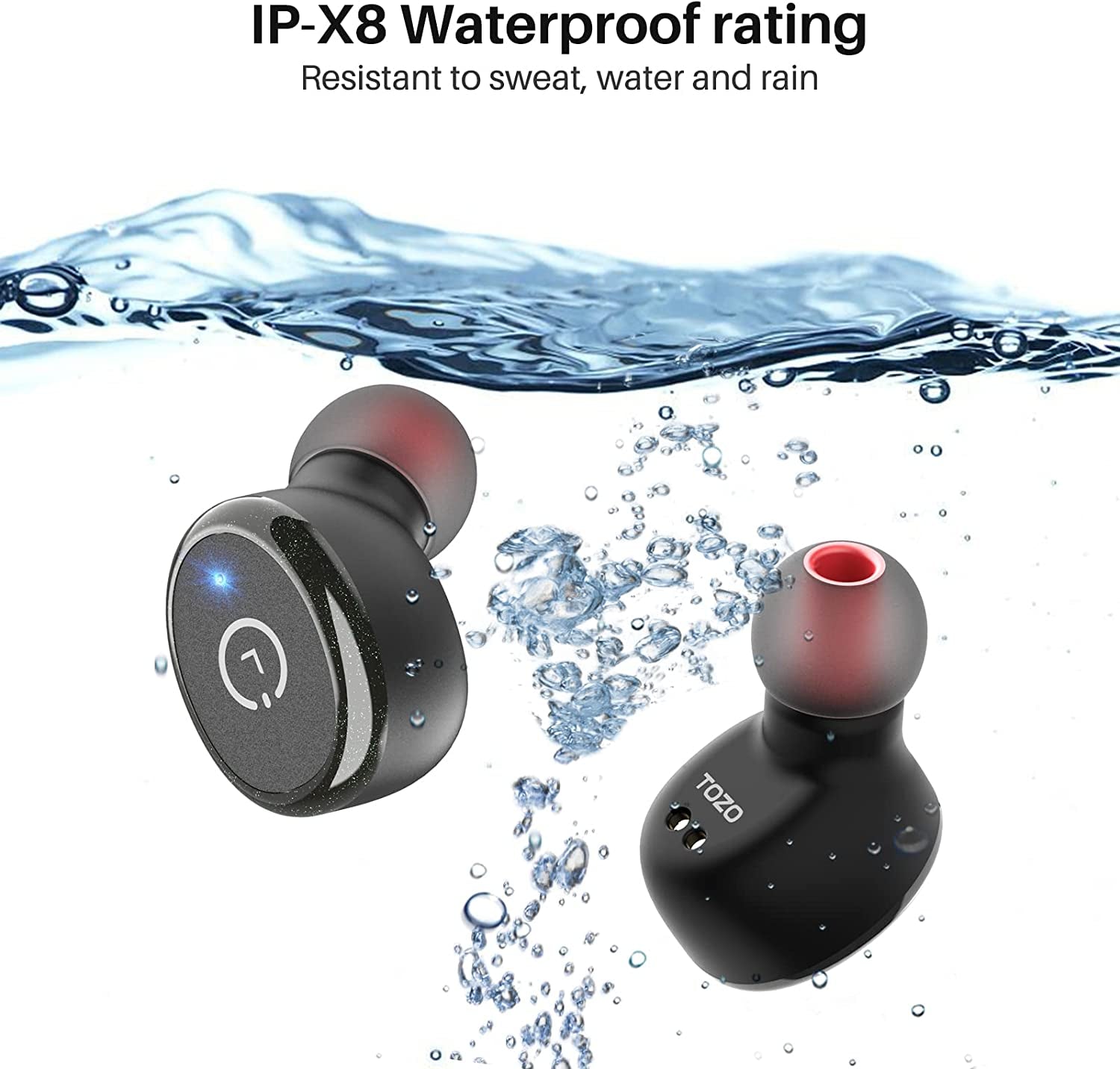 T10 Bluetooth 5.3 Wireless Earbuds with Wireless Charging Case IPX8 Waterproof Stereo Headphones in Ear Built in Mic Headset Premium Sound with Deep Bass for Sport Black