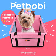 Pet Reinforce Car Booster Seat for Dog Cat Portable and Breathable Bag with Seat Belt Dog Carrier Safety Stable for Travel Look Out,With Clip on Leash with PVC Tube, Pink