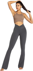 Flare Leggings, Crossover Yoga Pants with Tummy Control, High-Waisted and Wide Leg