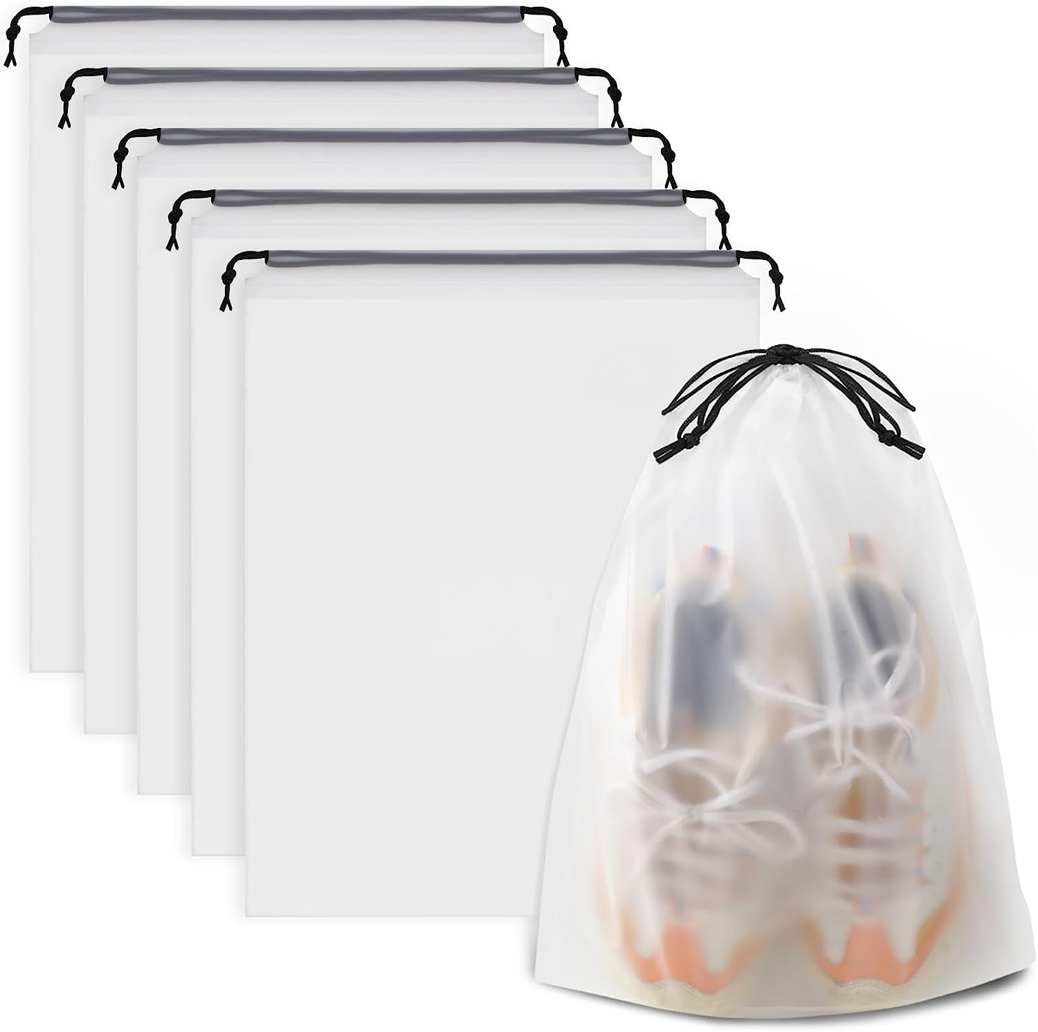 Shoe Bags for Travel Drawstring Travel Shoe Bags for Packing, Transparent, 11.8”X15.7“, 5 Pack