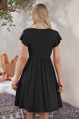 Women Summer Dresses Ruffle Sleeve Casual Loose Swing Button down Elastic Waist Midi Dress