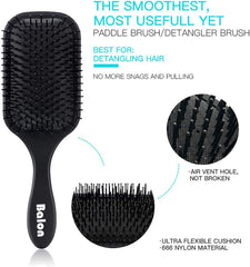 (Black) - 4Pcs Paddle Hair Brush, Detangling Brush and Hair Comb Set for Men and Women, Great on Wet or Dry Hair, No More Tangle Hairbrush for Long Thick Thin Curly Natural Hair (Black)