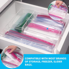 Acrylic Bags Storage Organizer - Baggie Bags Drawer Organizer & Plastic Food Storage Bags Holder - Compatible with Gallon, Quart, Sandwich, Snap, Freezer, Slider Bags (Clear)