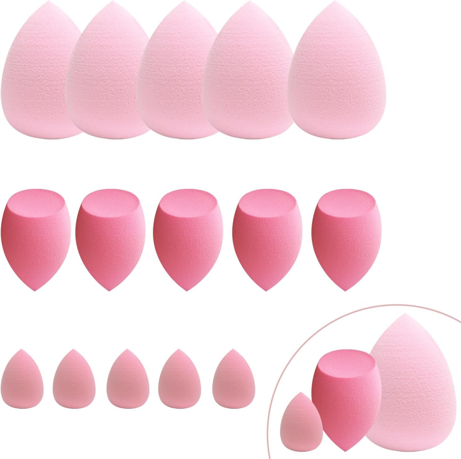 15 Pcs Beauty Blender Makeup Sponge Bulk:Blender Sponges 15 Pcs for Liquid, Cream, and Powder, Multi-Colored Pink Make up Sponges for Foundation