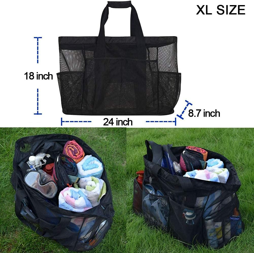 XL Mesh Beach Bags and Totes, Extra Large Beach Bag with Zipper and Pockets, Oversized Big Beach Duffle Bag for Towels Beach Toys, Ideal for Your Family Pool Trip