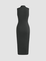 High Neck Ruched Midi Dress