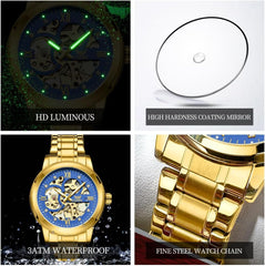 Mens Watches Automatic Mechanical Self Winding Skeleton Luxury Diamond Watch Stainless Steel Waterproof Luminous