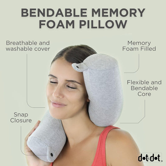 Twist Memory Foam Travel Pillow for Neck, Chin, Lumbar and Leg Support - Neck Pillows for Sleeping Travel Airplane for Side, Stomach and Back Sleepers - Adjustable, Bendable Roll Pillow