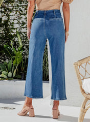 Women'S Wide Leg Jeans High Waisted Stretchy Straight Leg Jeans Buttoned Loose Denim Pants with Pocket