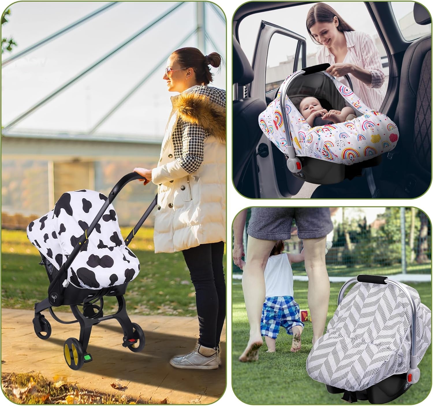 Car Seat Covers for Babies, Minky Dot Baby Car Seat Cover, Universal Infant Carseat Canopy with Breathable Mesh Peep Window & Storage Pocket, Cow Print Stroller Cover for Newborn