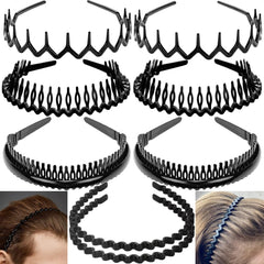 8 PCS Fashion No Slip Effortless Plastic Headbands with Teeth Comb Black Skinny Headbands Hair Bands for Women Men Teen Girls, Classic Black Bright