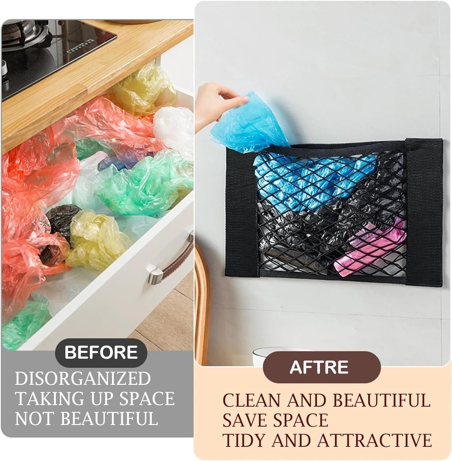 Plastic Bag Holder Mesh Storage Net Grocery Bag Holder Dispenser Organizer for Aluminum Foil, Trash Bag, Garbage Bag, Plastic Wrap, Shopping Bag under Sink Cargo Organizers and Wall Mounted