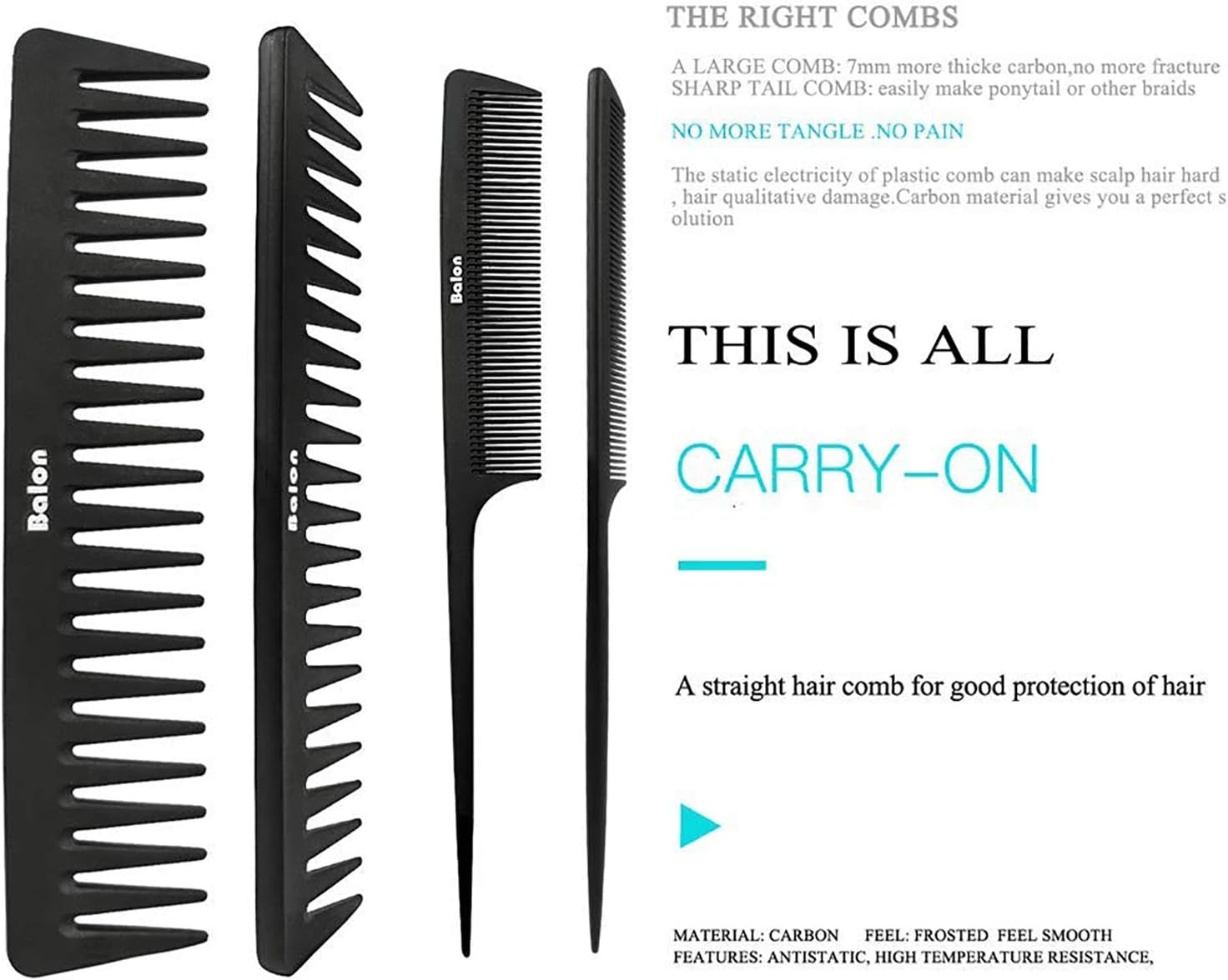 (Black) - 4Pcs Paddle Hair Brush, Detangling Brush and Hair Comb Set for Men and Women, Great on Wet or Dry Hair, No More Tangle Hairbrush for Long Thick Thin Curly Natural Hair (Black)