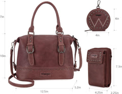 Montana West Wrangler 3Pcs Doctor Bag Set for Women, Top Handle Satchel Cell Phone Purse Handbags Hobo Bags, Burgundy, One Size