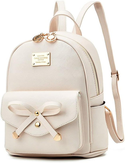 Girls Bowknot Cute Leather Backpack Mini Backpack Purse for Women