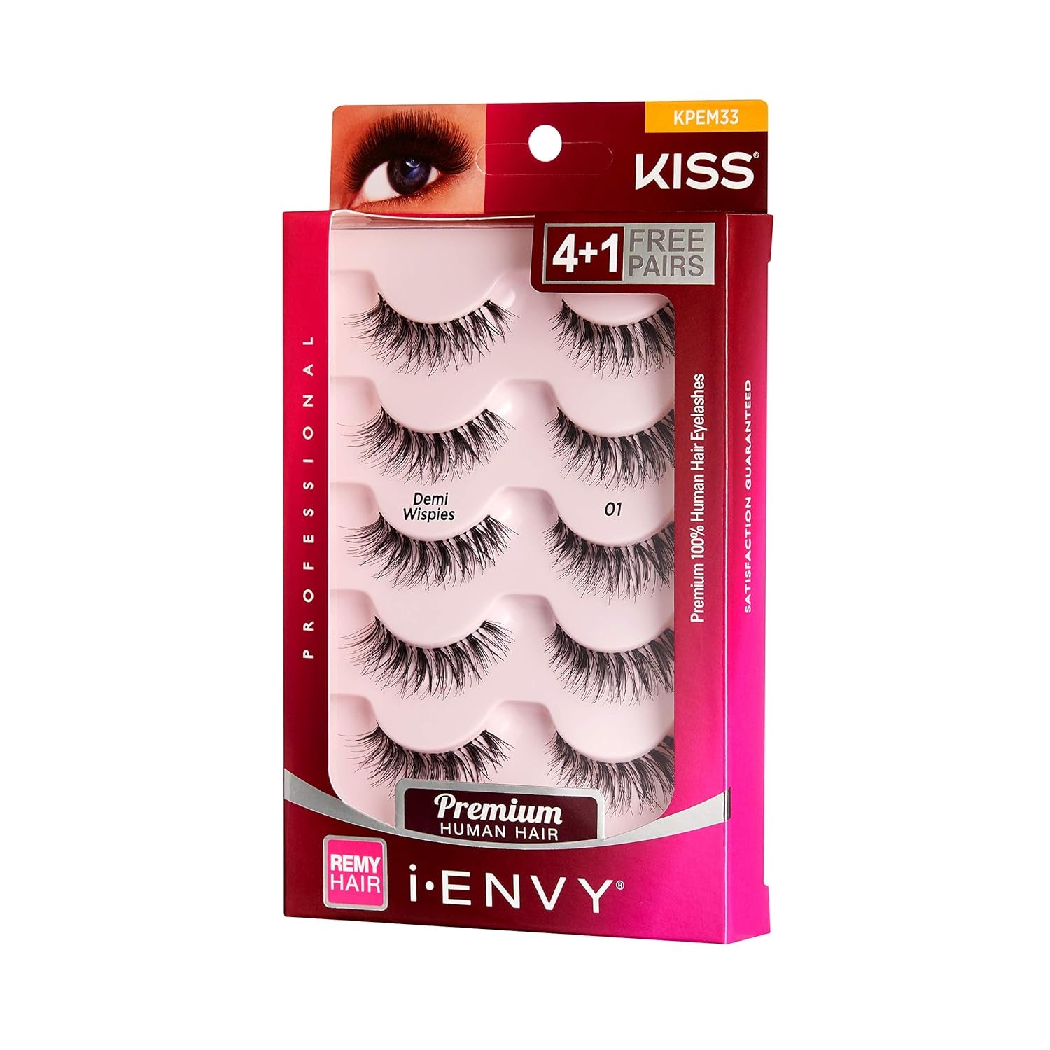 I-Envy 5 Pairs Demi Wispies False Lashes Multi Pack Natural Look Premium 100% Human Hair Fluffy Eyelashes, Volume & Curl, Lightweight, Comfortable, Reusable