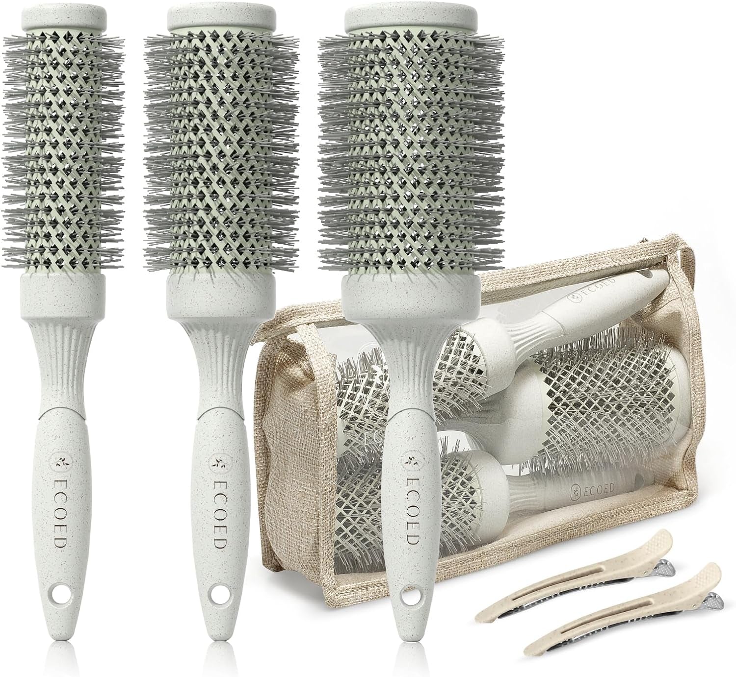 3 in 1 Hair round Hair Brush Set - Naturally Degradable & Luxury Quality Brushes for Blow Drying, and Precise Heat Styling - Light Weight & Sleek Design for Smooth Hair and Volume.